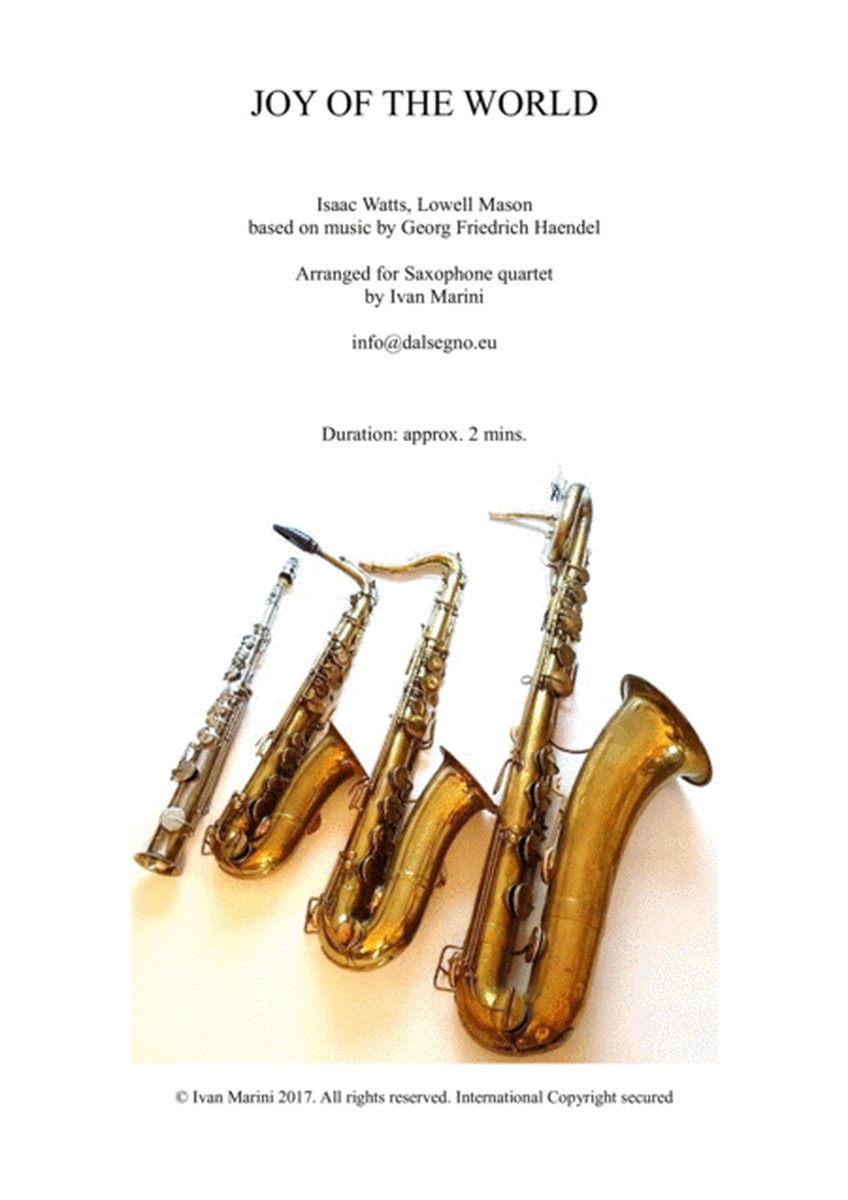 JOY TO THE WORLD - for Saxophone Quartet (opt. Tubular Bells) image number null