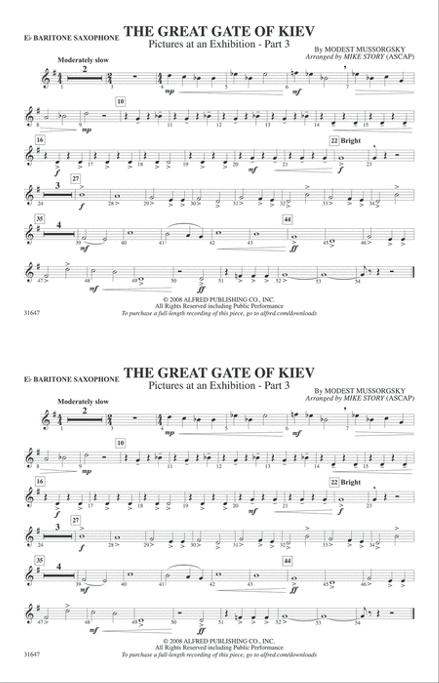 The Great Gate of Kiev: E-flat Baritone Saxophone Marching Band scores gallery preview page 1