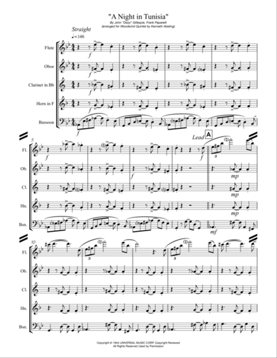 A Night In Tunisia Woodwind Quintet scores gallery preview page 2
