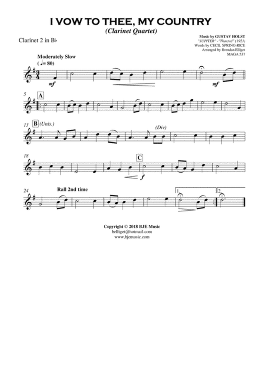 I Vow To Thee My Country - Clarinet Quartet Score and Parts PDF image number null