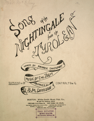 Book cover for Song of the Nightingale from the Tyrolean