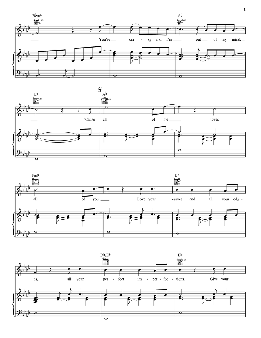 All Of Me Piano, Vocal, Guitar scores gallery preview page 3