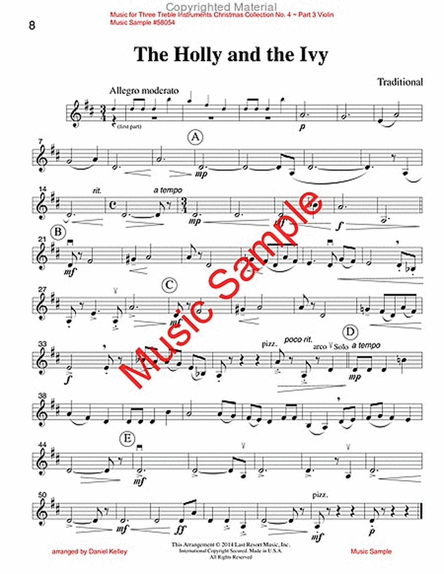 Music for Three Treble Instruments, Christmas Collection No. 4 Holiday Favorites