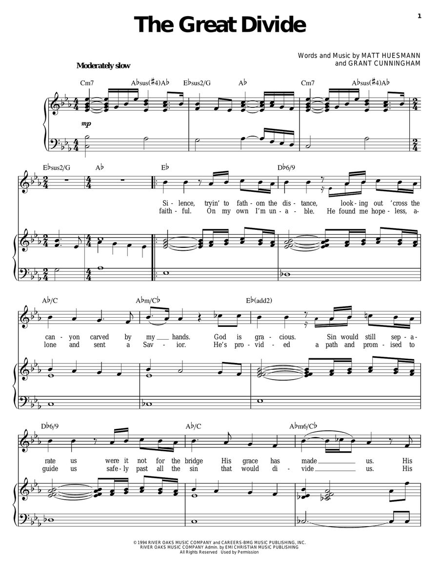 The Great Divide Piano, Vocal scores gallery preview page 1