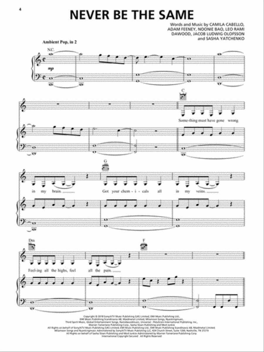 Camila Cabello - Camila Piano, Vocal, Guitar scores gallery preview page 3