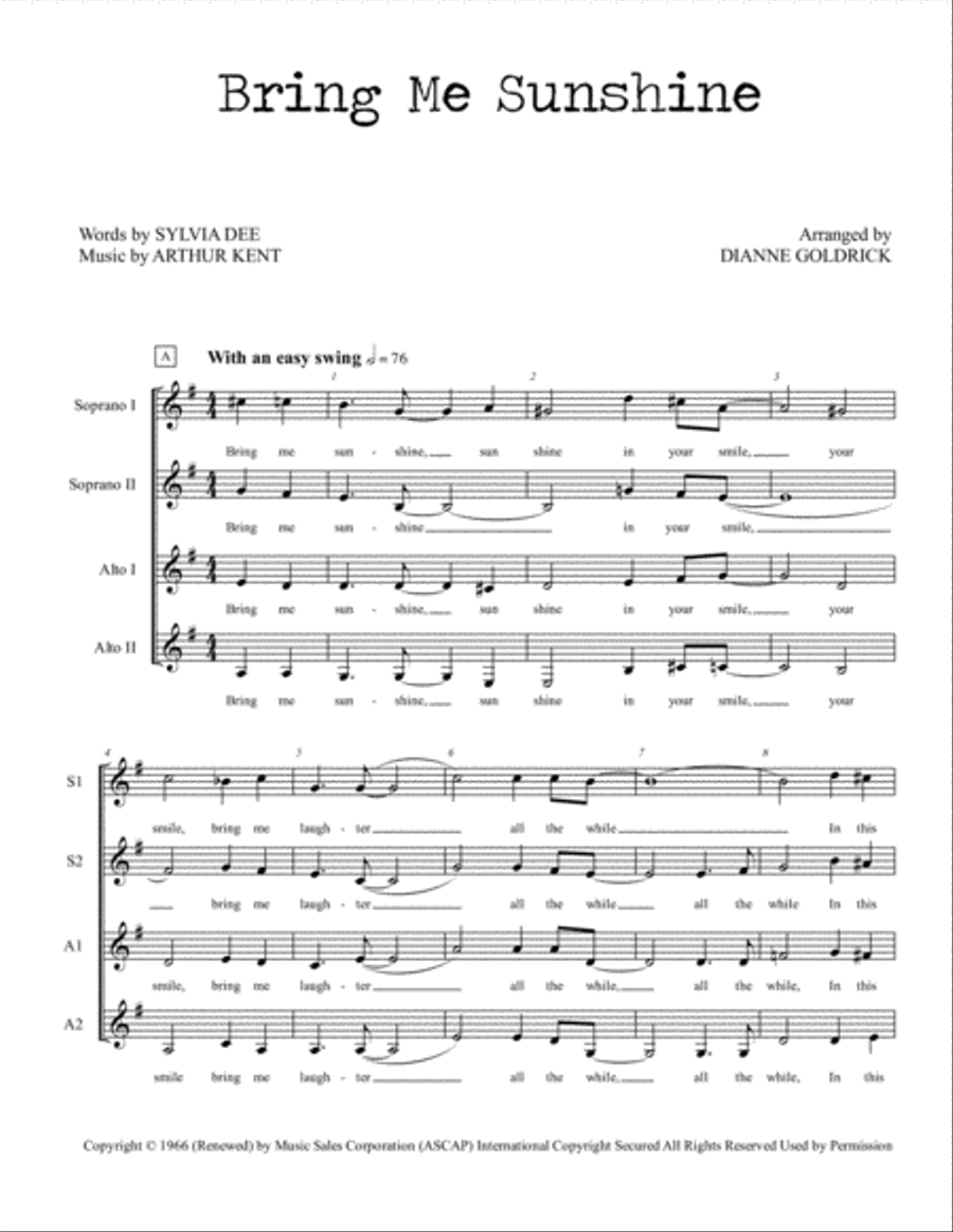Bring Me Sunshine Bring Me Sunshine SSAA scores gallery preview page 1