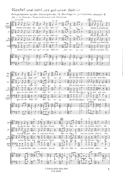 Antwortpsalmen für ein-, drei- oder vierstimmig gemischten Chor (oder Kantor), Gemeinde und Orgel (1993/94) -Heft 1-