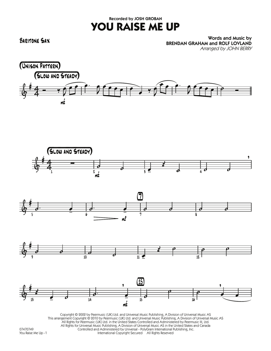 You Raise Me Up - Baritone Sax Jazz Ensemble scores gallery preview page 1
