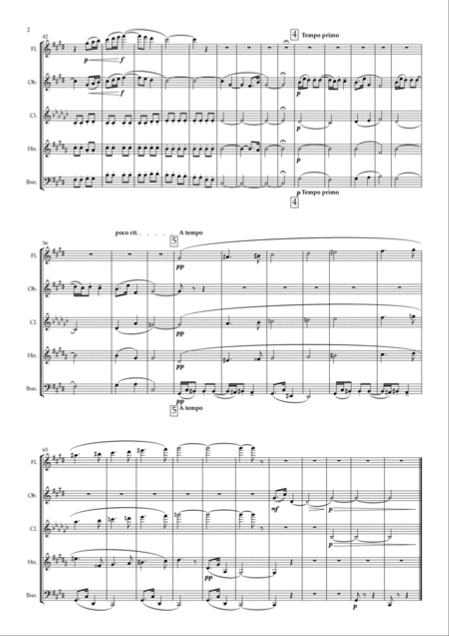 Dubois: Deuxième Suite pour Instruments à vent (2nd Suite-Winds) II.Chanson Lesbienne - wind quintet Woodwind Quintet scores gallery preview page 2