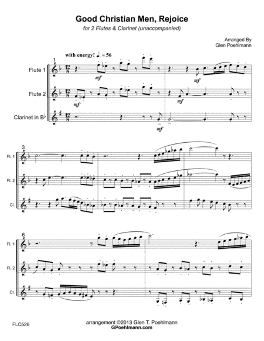 GOOD CHRISTIAN MEN REJOICE - WOODWIND TRIO (2 Flutes & Clarinet - unaccompanied) Woodwind Trio scores gallery preview page 1