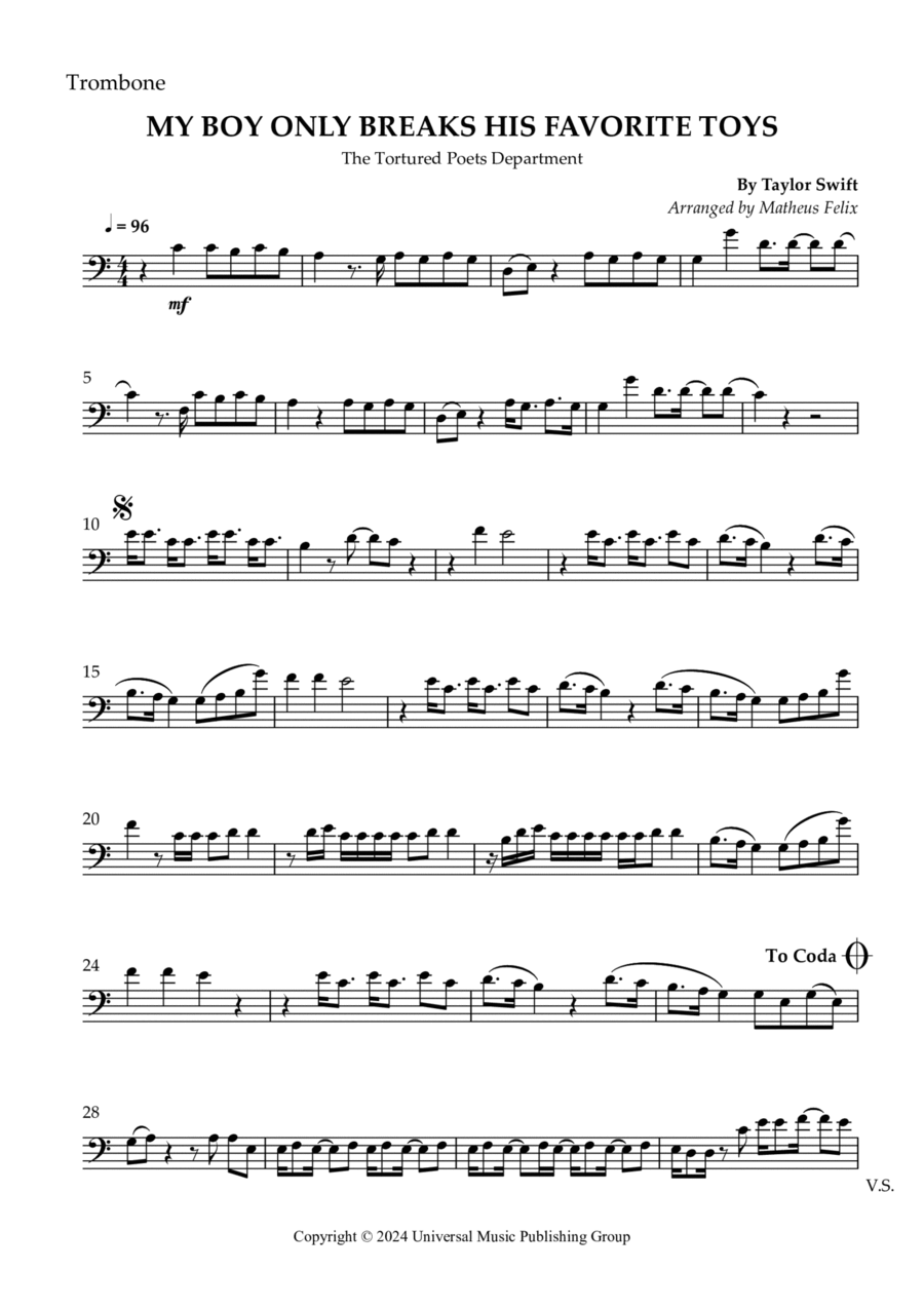 My Boy Only Breaks His Favorite Toys Trombone Solo scores gallery preview page 1