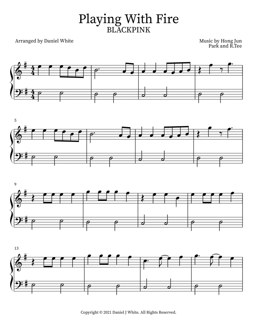 Playing With Fire Easy Piano scores gallery preview page 1