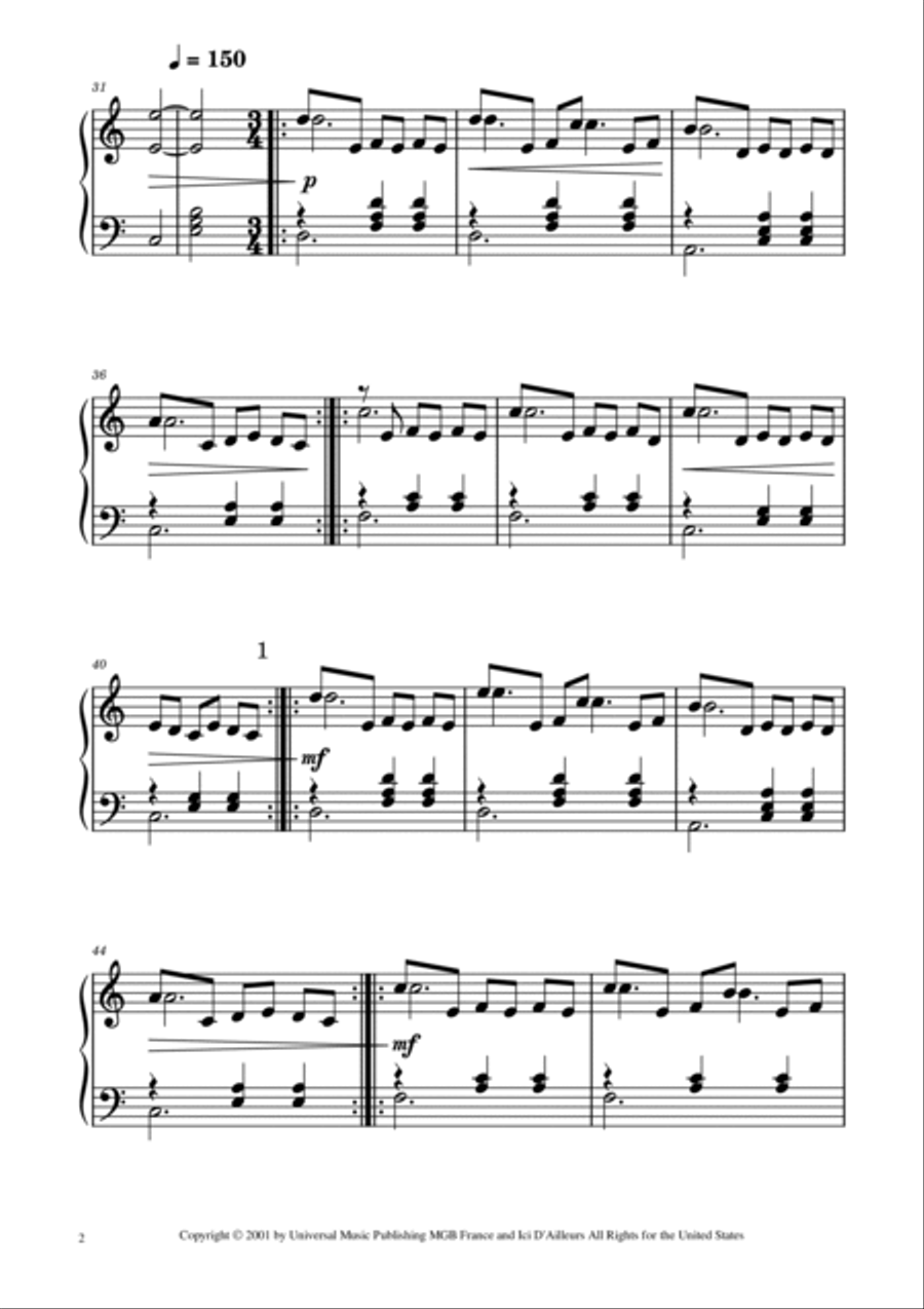 La Valse D'amelie Piano Solo scores gallery preview page 2