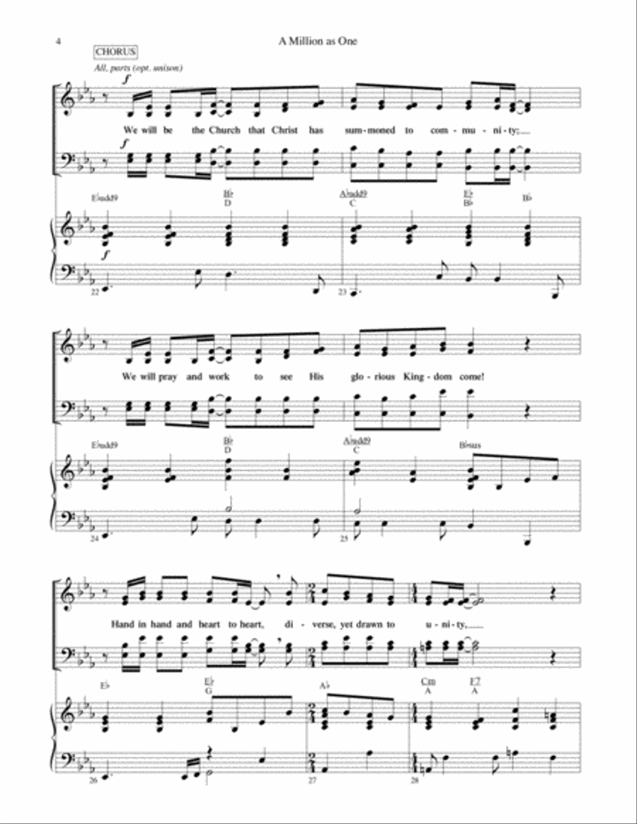A Million as One--Vocal/Piano/Chord chart 4-Part scores gallery preview page 4