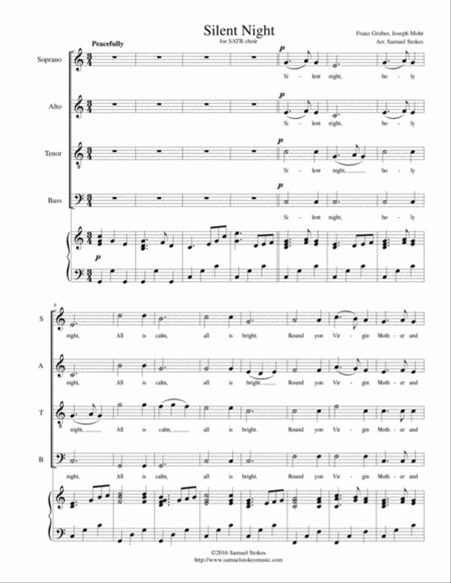 Silent Night - for SATB choir with piano accompaniment 4-Part scores gallery preview page 1