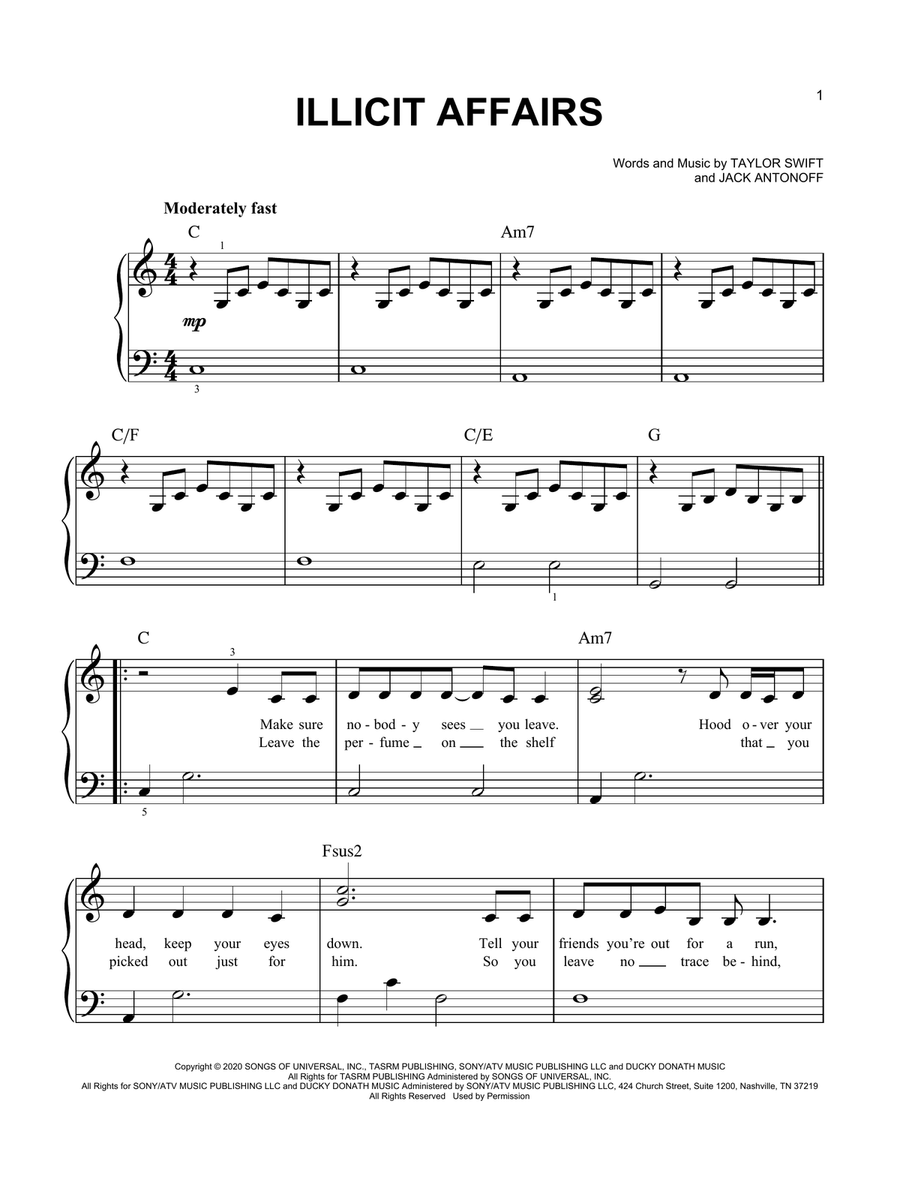 illicit affairs Easy Piano scores gallery preview page 1
