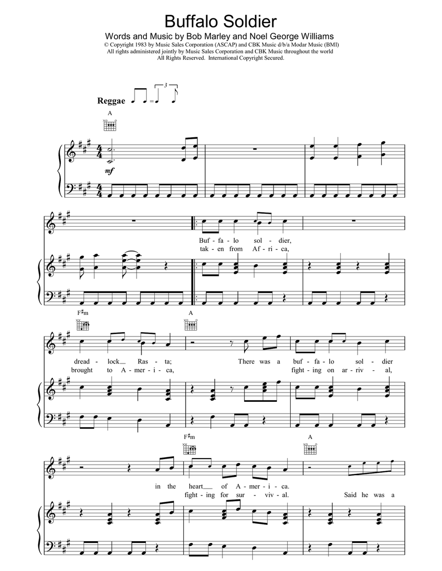 Buffalo Soldier Piano, Vocal, Guitar scores gallery preview page 1