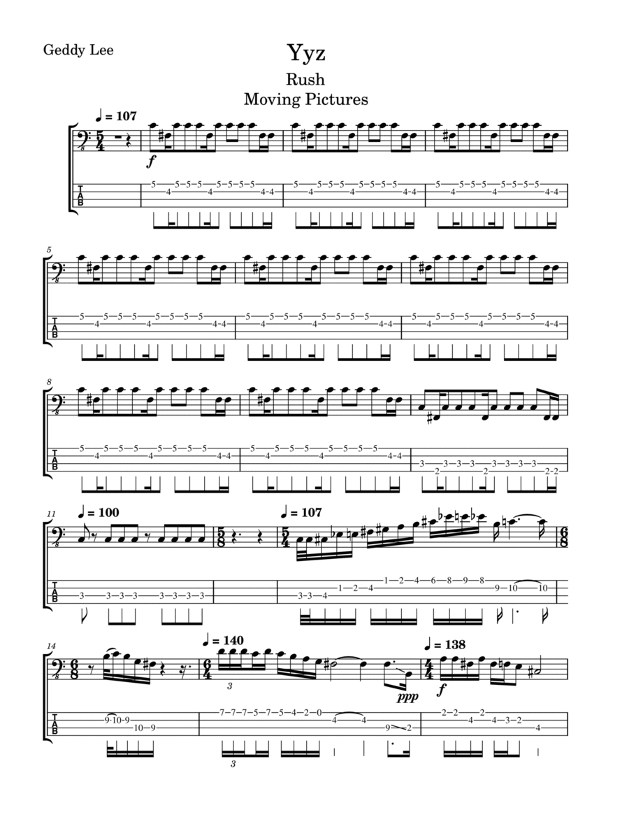 Yyz Guitar Tablature scores gallery preview page 1