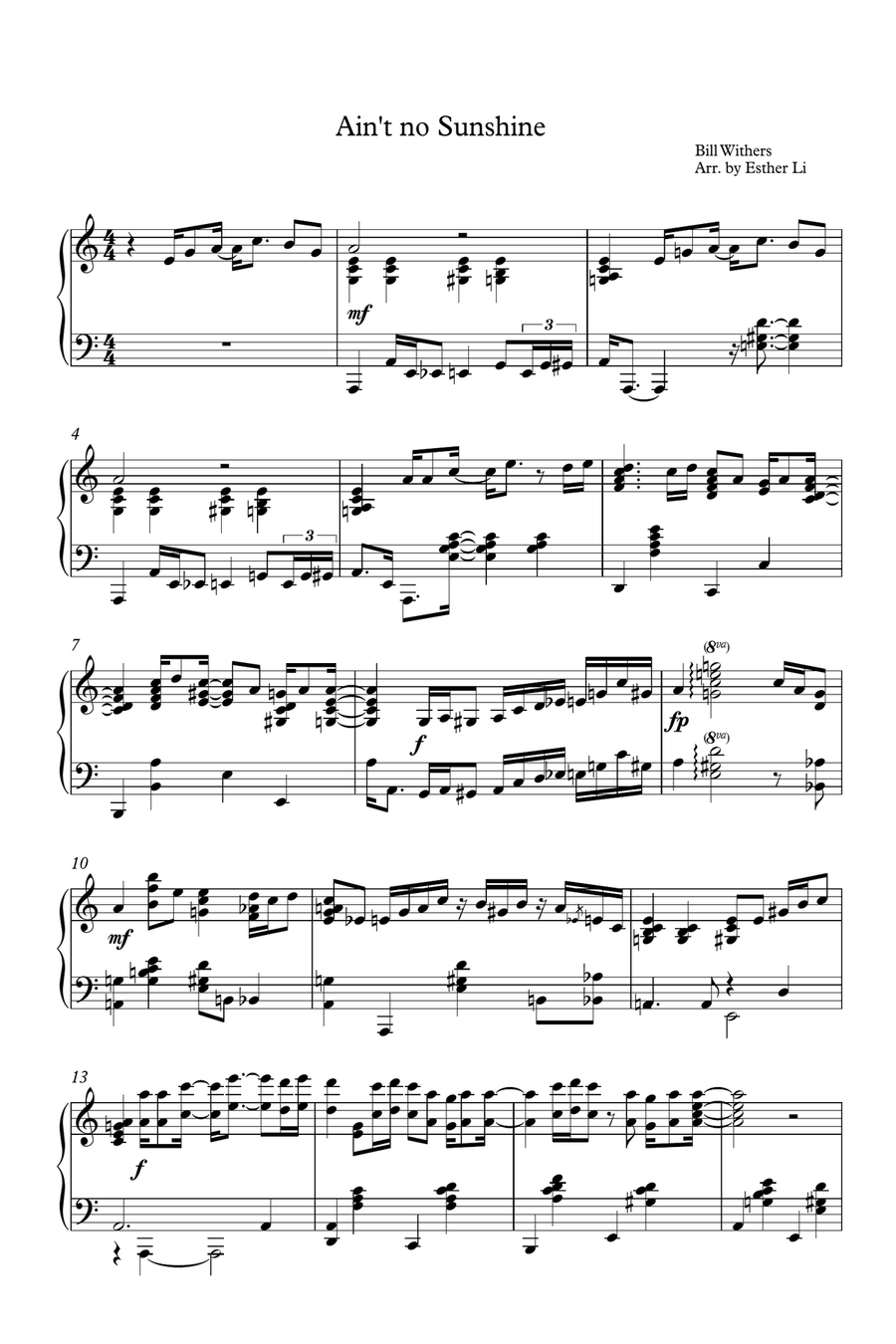 Ain't No Sunshine Piano Solo scores gallery preview page 1