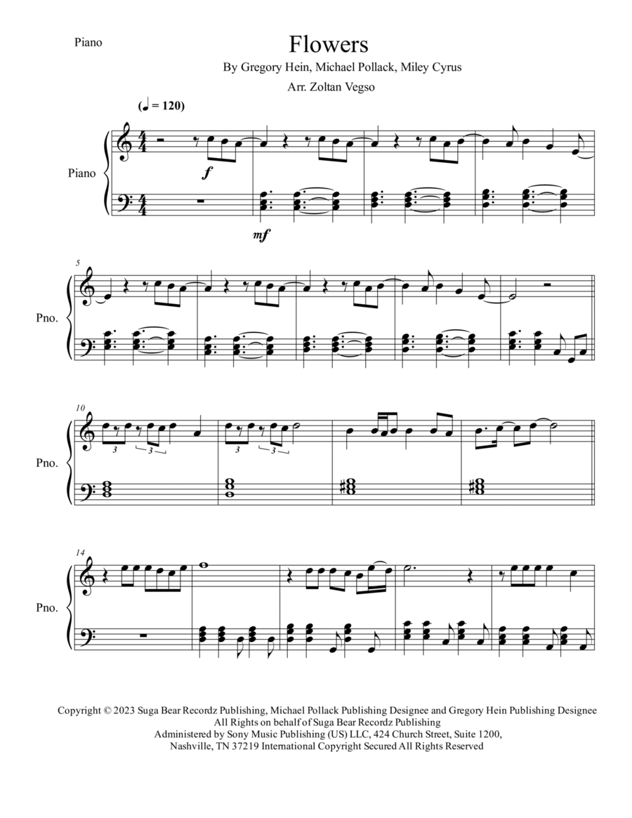 Flowers Easy Piano scores gallery preview page 1