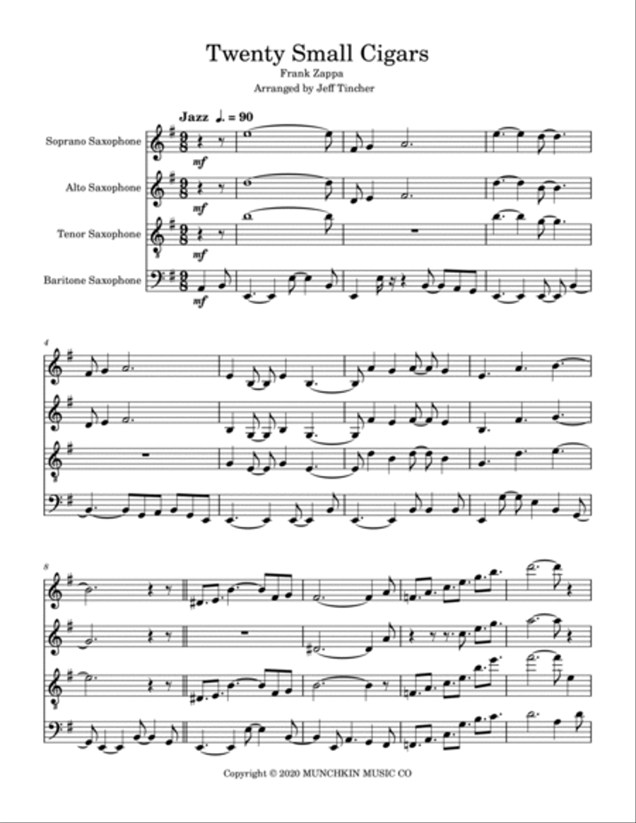 Twenty Small Cigars Twenty Small Cigars Saxophone Quartet scores gallery preview page 2