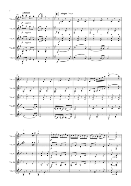 Hungarian Dance no.5, by Johannes Brahms, arranged for 5 violins image number null