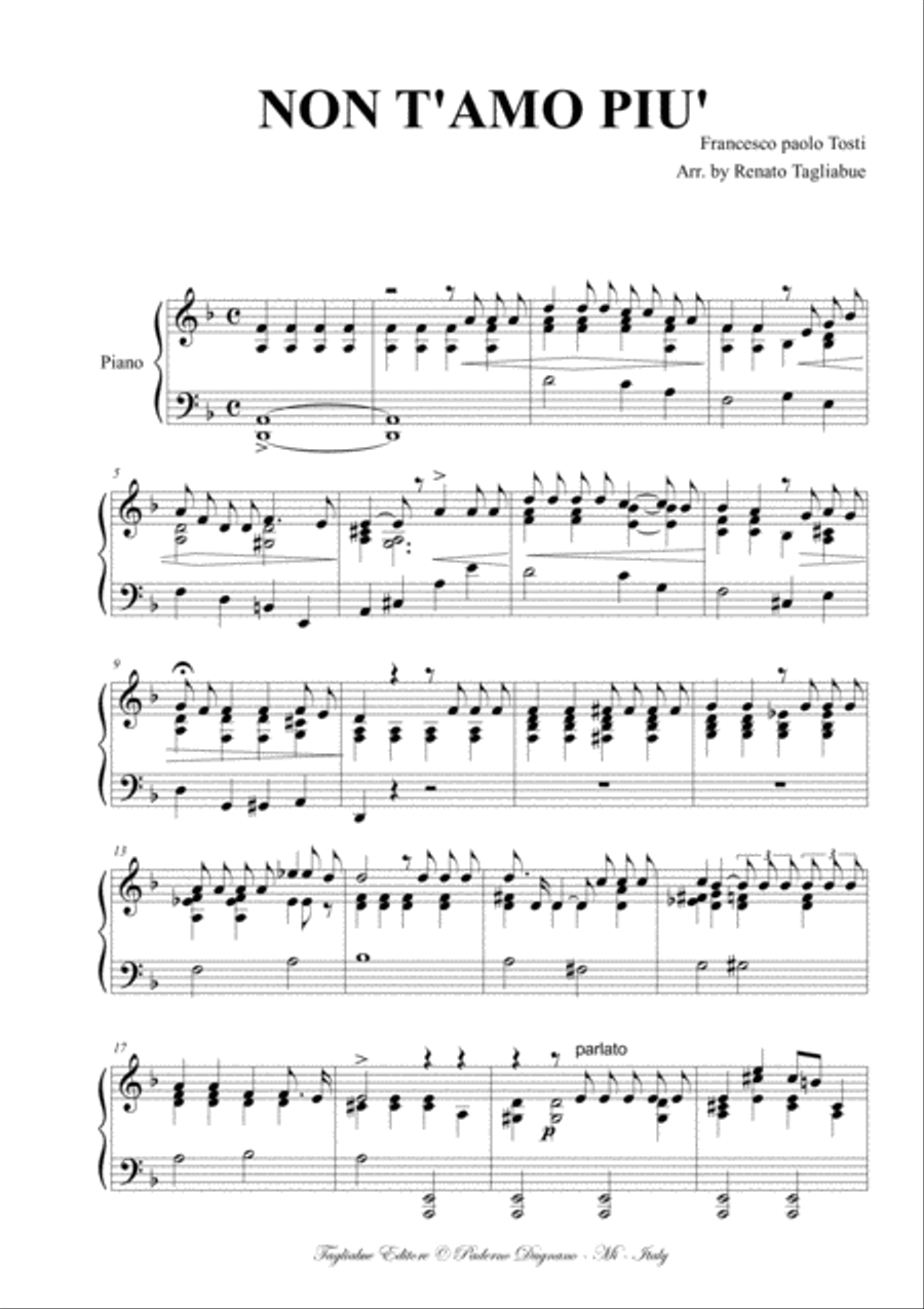 NON T'AMO PIU' - F.P. Tosti - For Piano Piano Solo scores gallery preview page 2