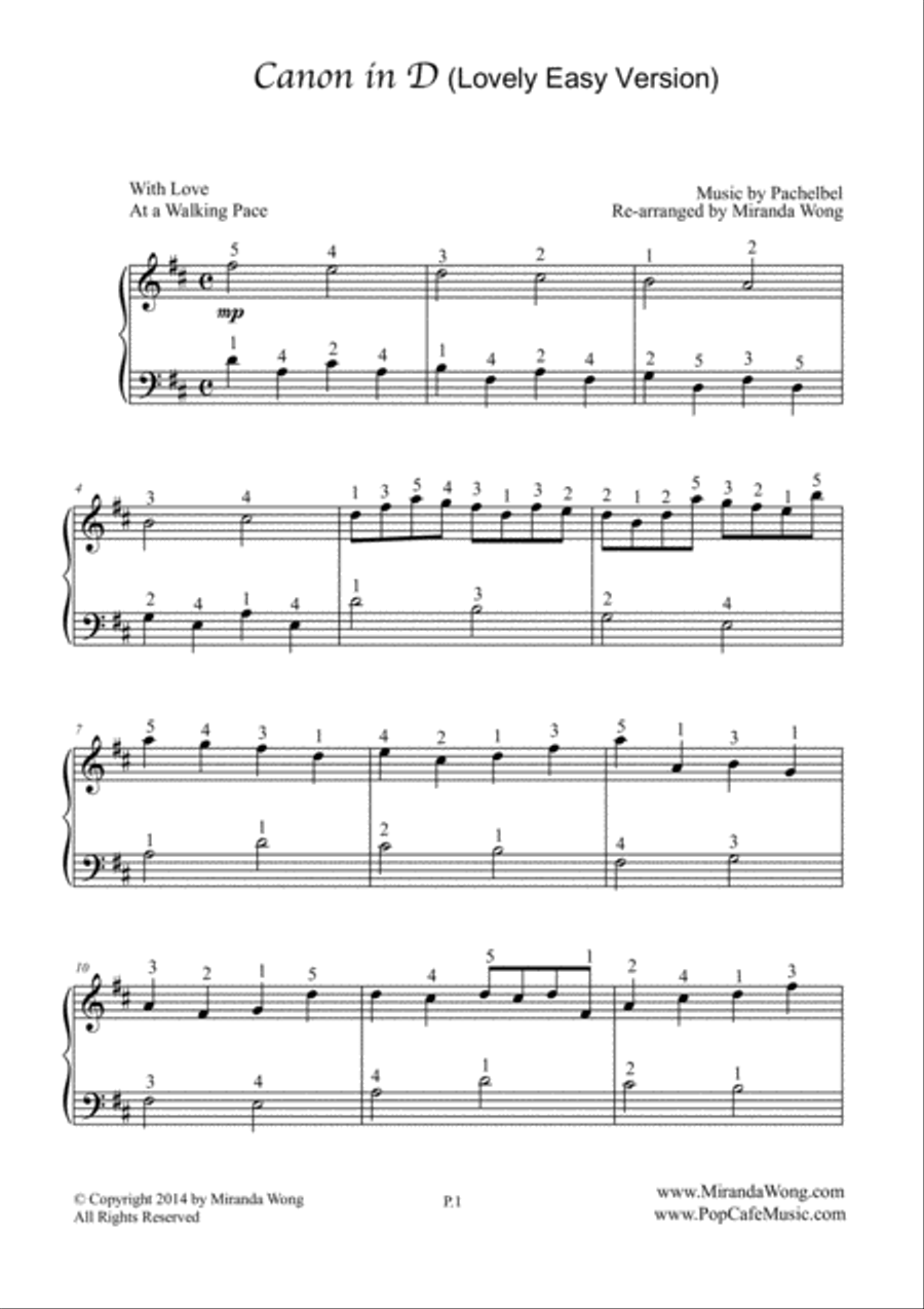 Canon in D - Romantic Piano Solo (Lovely Easy Version) Easy Piano scores gallery preview page 2