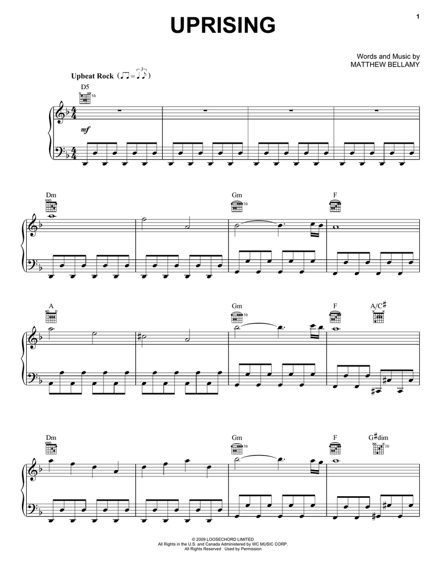 Uprising Piano, Vocal, Guitar scores gallery preview page 1