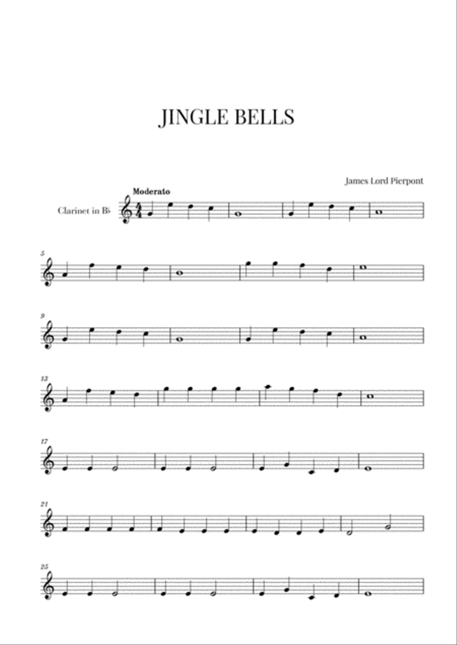 Jingle Bells for Clarinet Clarinet Solo scores gallery preview page 1