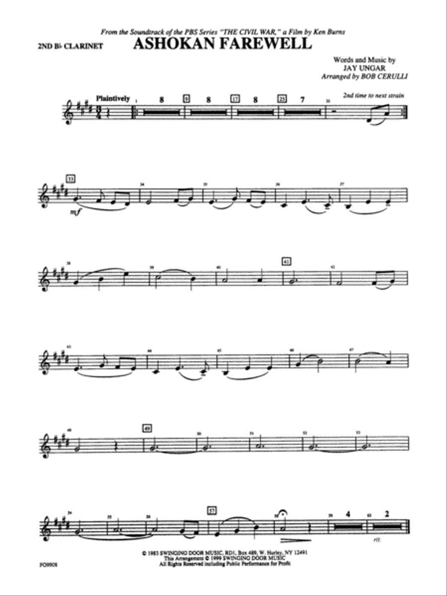 Book cover for Ashokan Farewell: 2nd B-flat Clarinet