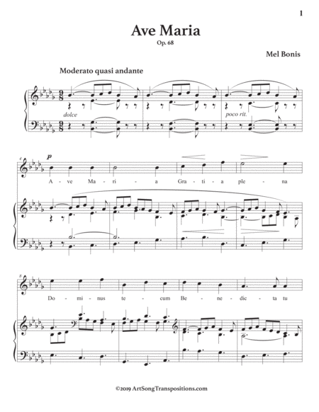 BONIS: Ave Maria, Op. 68 (transposed to B-flat minor)