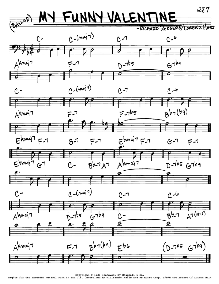 My Funny Valentine Bass Clef Instrument scores gallery preview page 1