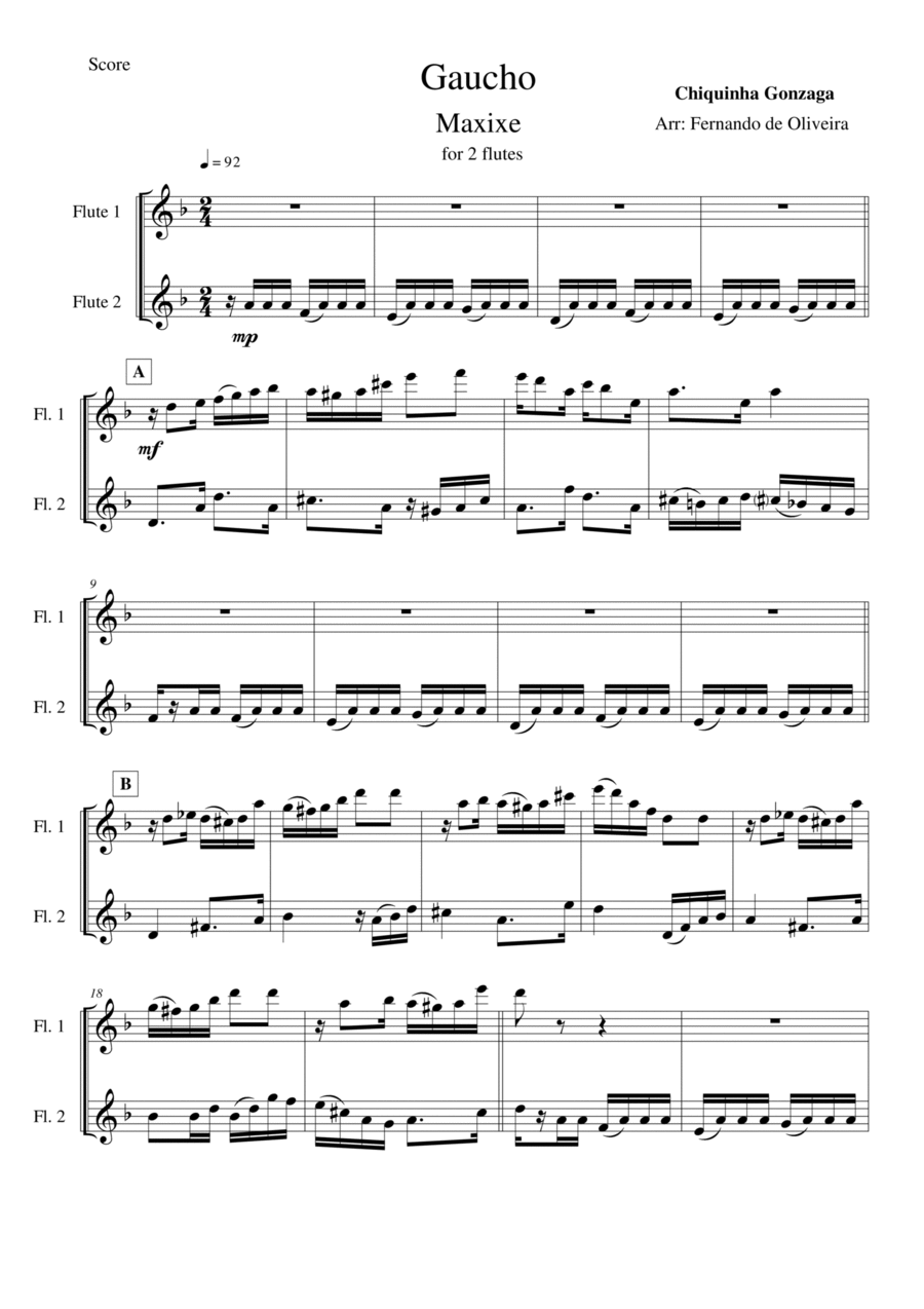 Gaúcho corta jaca ( Gaucho cuts jackfruit) Flute Duet scores gallery preview page 1