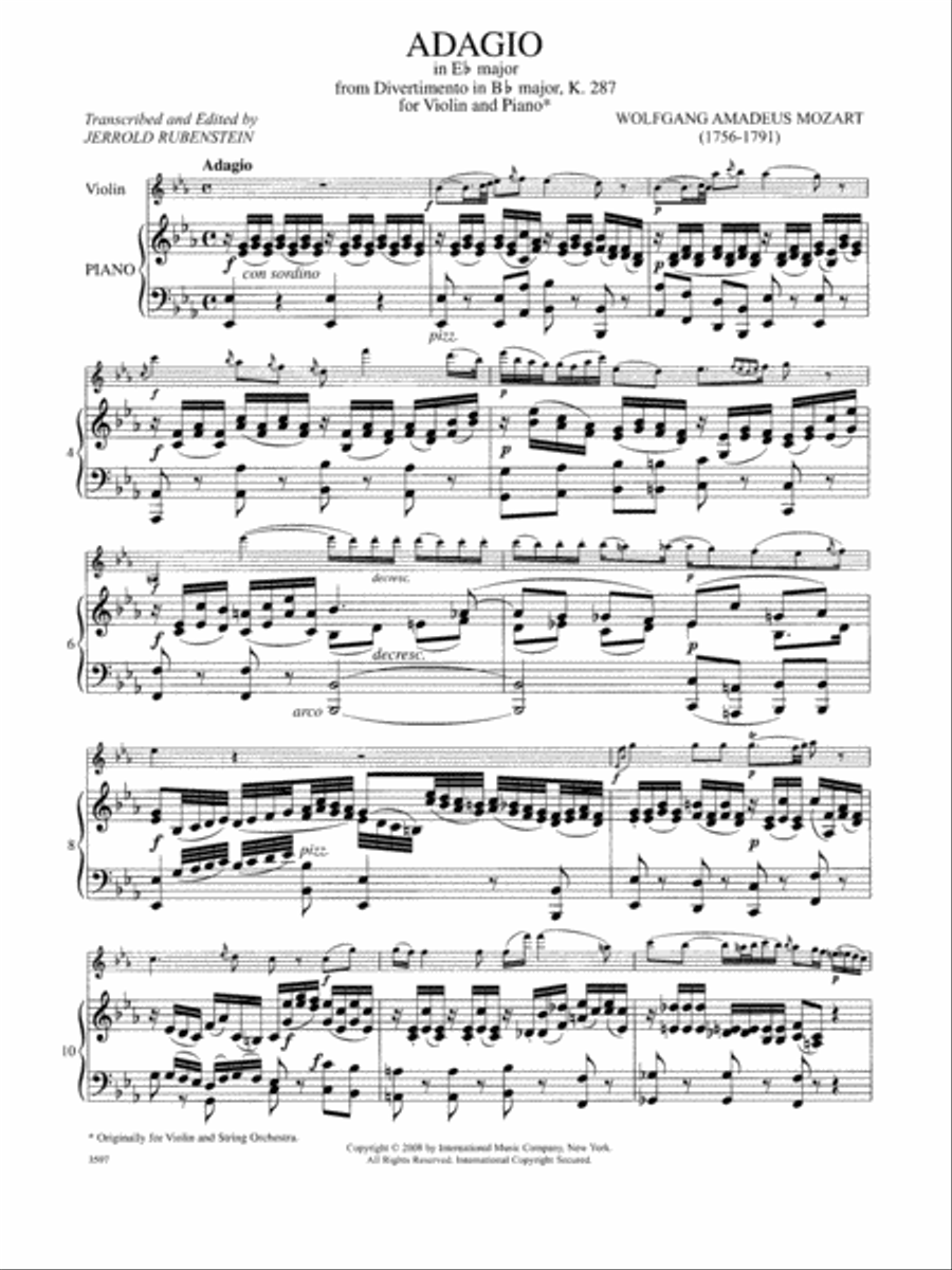 Adagio In E Flat Major, K. 287 Violin Solo scores gallery preview page 2