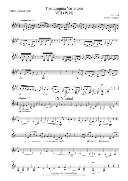 Elgar: Variations VIII (W.N.) and IX (Nimrod) from Enigma Variations Op.36 - clarinet quintet image number null