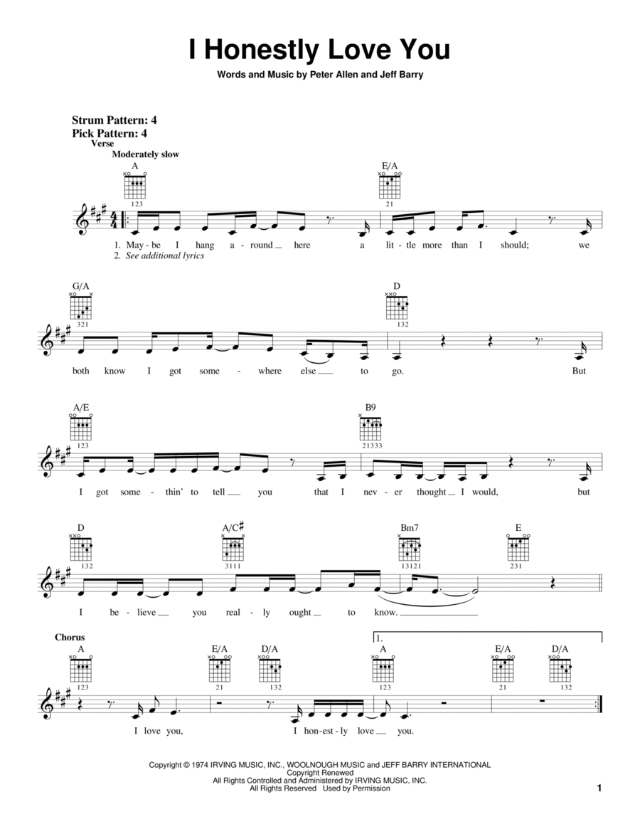 I Honestly Love You (from The Boy From Oz) Acoustic Guitar scores gallery preview page 1