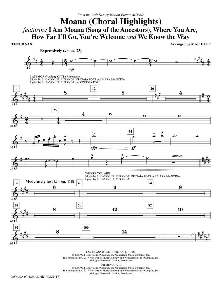 Moana - Tenor Saxophone Choir scores gallery preview page 1
