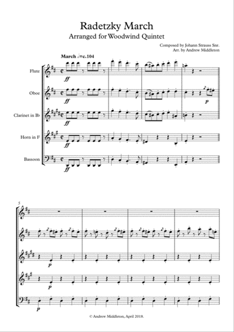 Radetzky March arranged for Woodwind Quintet Woodwind Quintet scores gallery preview page 3
