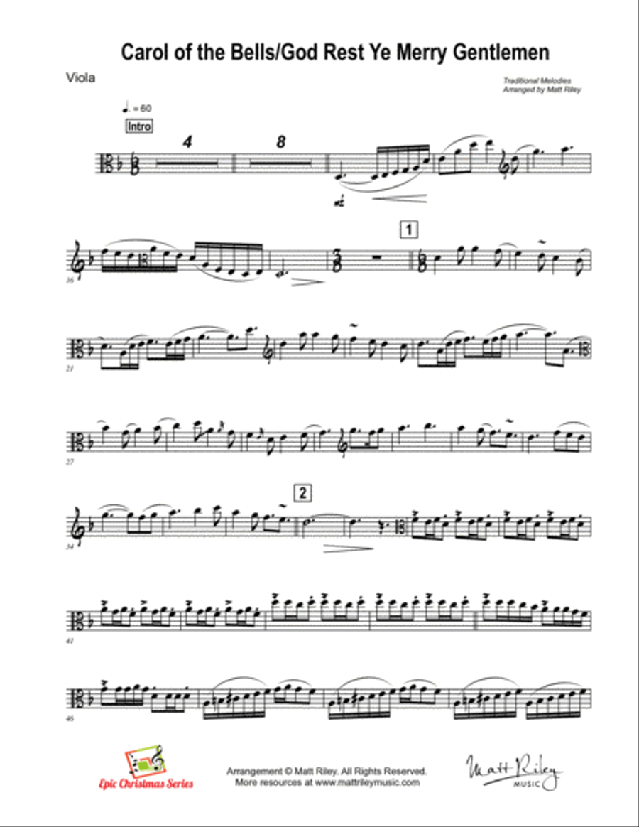 Carol of the Bells / God Rest Ye Merry Gentlemen - Viola and Piano Duet Piano Accompaniment scores gallery preview page 3