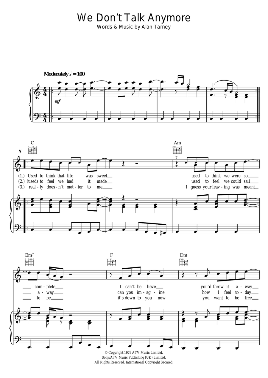 We Don't Talk Anymore Piano, Vocal scores gallery preview page 1