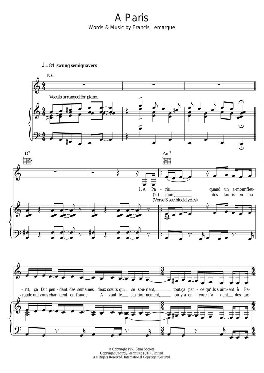 A Paris A Paris Piano, Vocal, Guitar scores gallery preview page 1