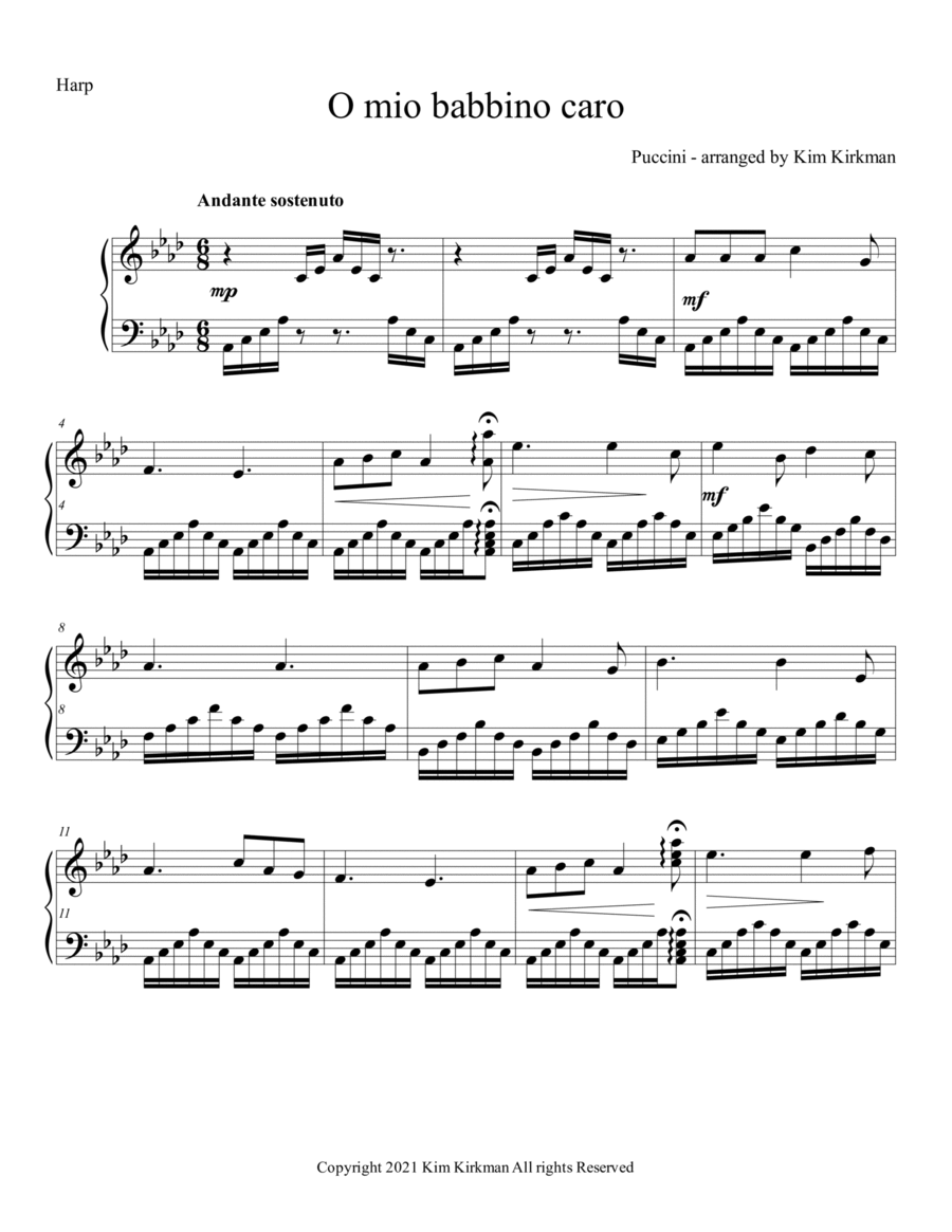 O mio babbino caro - Puccini - for solo harp in original key Ab major (four flats) image number null