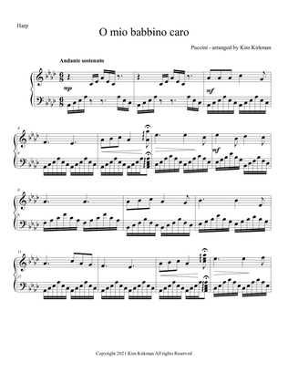 Book cover for O mio babbino caro - Puccini - for solo harp in original key Ab major (four flats)