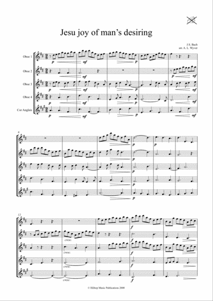 Jesu Joy of Man's Desiring arr. four oboes and cor anglais Woodwind Quintet scores gallery preview page 2
