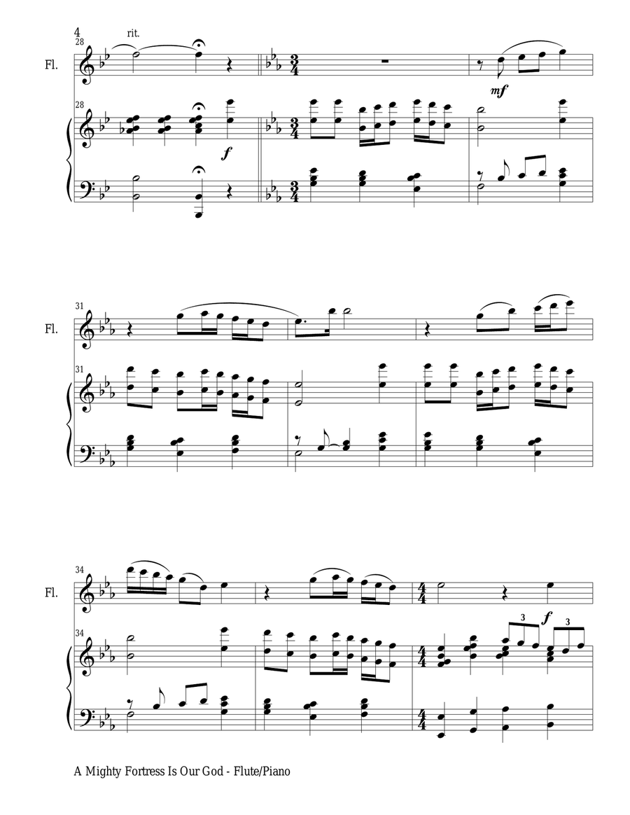 A MIGHTY FORTRESS IS OUR GOD (Duet – Flute and Piano/Score with Flute Part included) Flute Solo scores gallery preview page 5