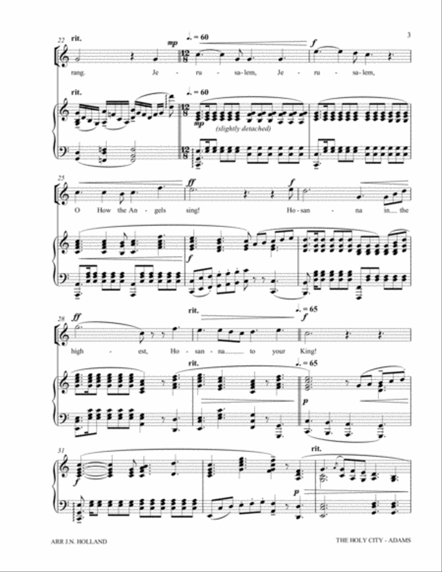 The Holy City for Solo Medium (Soprano or Tenor) Voice and Piano (Key of C) Tenor Voice scores gallery preview page 5