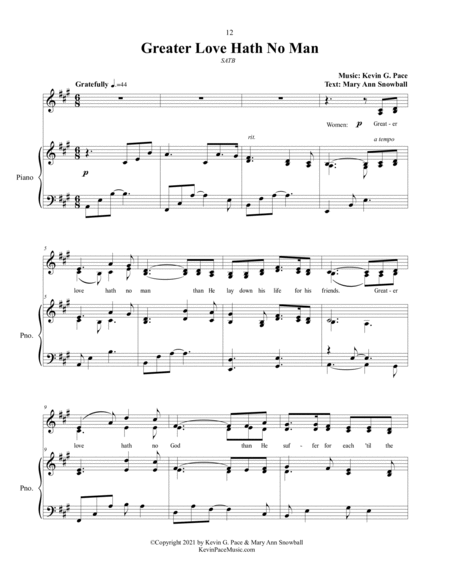 Greater Love Hath No Man, SATB choir image number null