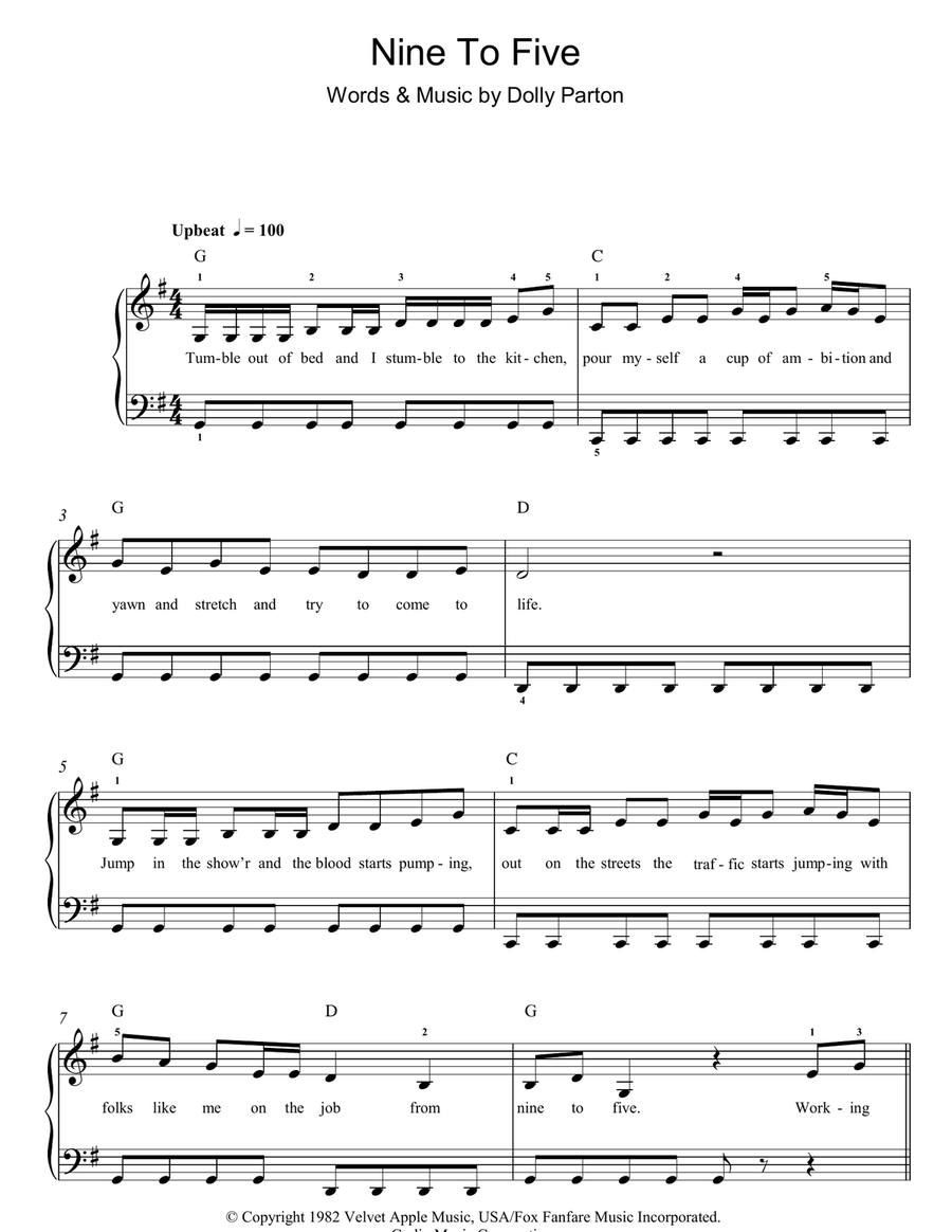 Nine To Five Easy Piano scores gallery preview page 1