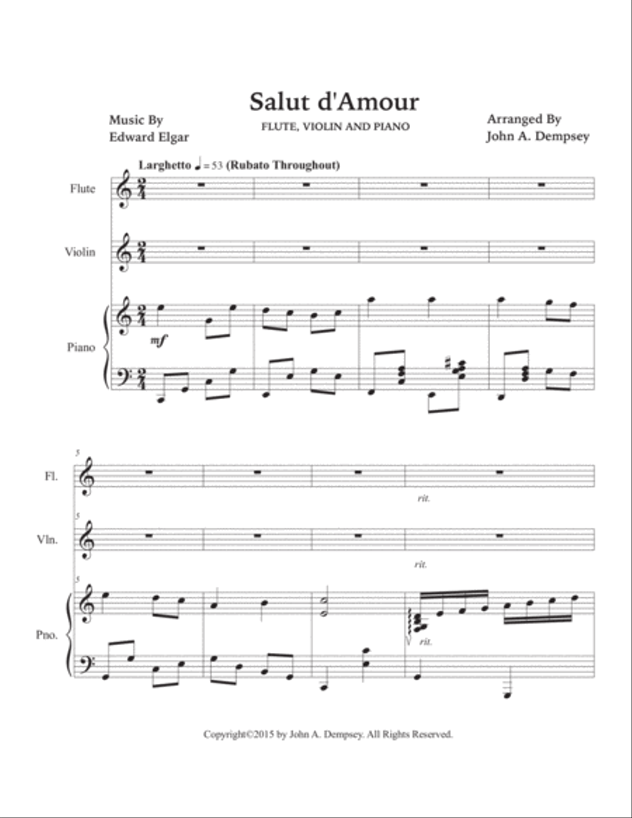 Salut d'Amour (Love's Greeting): Trio for Flute, Violin and Piano Small Ensemble scores gallery preview page 5